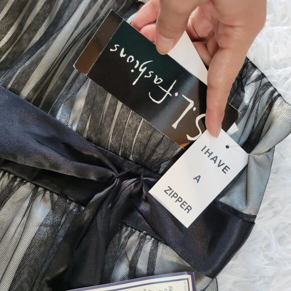 NWT S.L. Fashions Mesh Lace Border Cocktail Dress - Size 12 - Picture 8 of 15